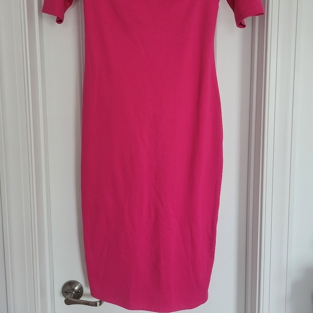 Socialite Bodycon Dress Hot Pink Stretch Square Neck Chic Size M - Picture 6 of 9